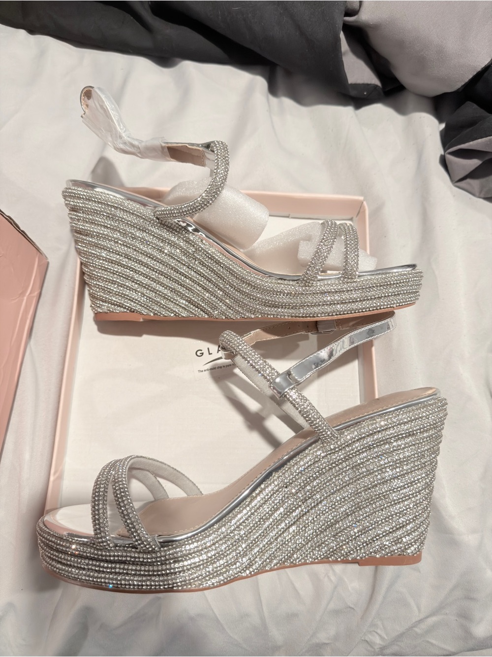 Glaze Silver Rhinestone Wedge Sandals - Picture 5 of 7